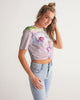 purple watercolor flower print Women's Twist-Front Cropped Tee